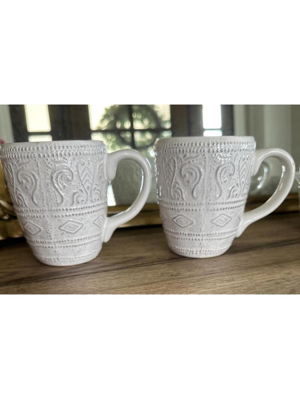 Maison Versailles Blanc Colette Handcrafted Coffee Mugs Cups- Set of 2 NWOT